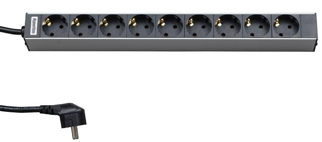SHT19-9SH-2.5EU Hyperline Блок розеток для 19" шкафов, горизонтальный, 9 розеток Schuko, кабель пита