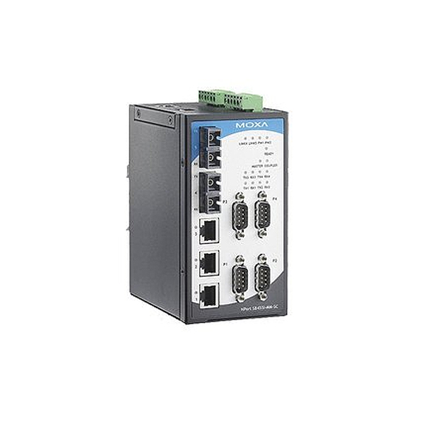MOXA  NPort S8455I-MM-SC  Преобразователь  4 port RS-232/422/485, 3 x 10/100 Ethernet, 2 x 100MM Fiber, SC, 12-48 VDC