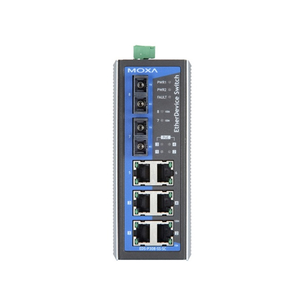 MOXA  EDS-P308-S-SC  Коммутатор  Ethernet switch with 3 ports, 4 PoE ports, and 1 single-mode port with SC connector, 0 to 60°C