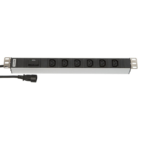 SHT19-6IEC-S-2.5IEC Hyperline Блок розеток для 19" шкафов, горизонтальный, 6 розеток IEC320 C13, выключатель с подсветкой, кабель питания 2.5м (3х1.0м