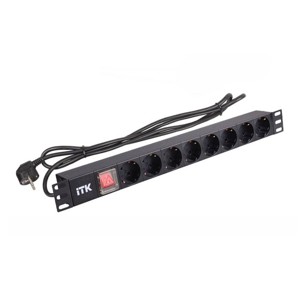 PH12-8D1-P ITK PDU 8 роз. нем.ст. с выкл 1U каб.2м вилка нем.ст ПВХ чер ...