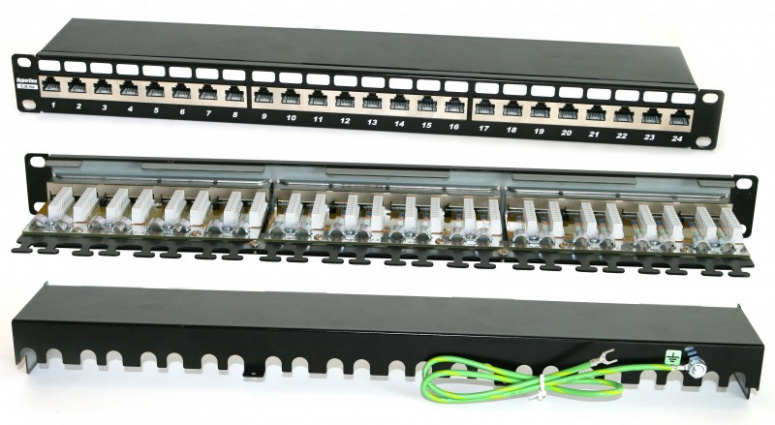 PP2-19-24-8P8C-C6A-SH-110D Hyperline Патч-панель 19", 1U, 24 порта RJ-45 полн. экран., категория 6A, Dual IDC