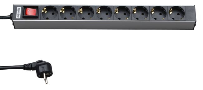SHT19-8SH-S-2.5EU Hyperline Блок розеток для 19" шкафов, горизонтальный, 8 розеток Schuko, выключате
