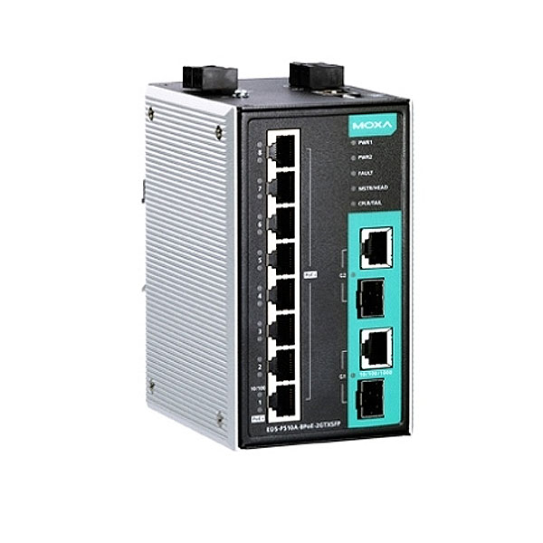 MOXA  EDS-P510A-8PoE-2GTXSFP  Коммутатор  Managed Ethernet PoE Switch with 8 PoE+ ports, 2 combo gigabit Ethernet ports