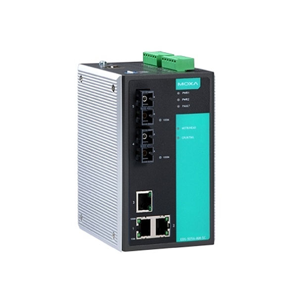 MOXA  EDS-505A-SS-SC-T  Коммутатор  Ethernet switch, 3 10/100 BaseTx ports, 2 single mode 100Fx ports, t:-40/+70C