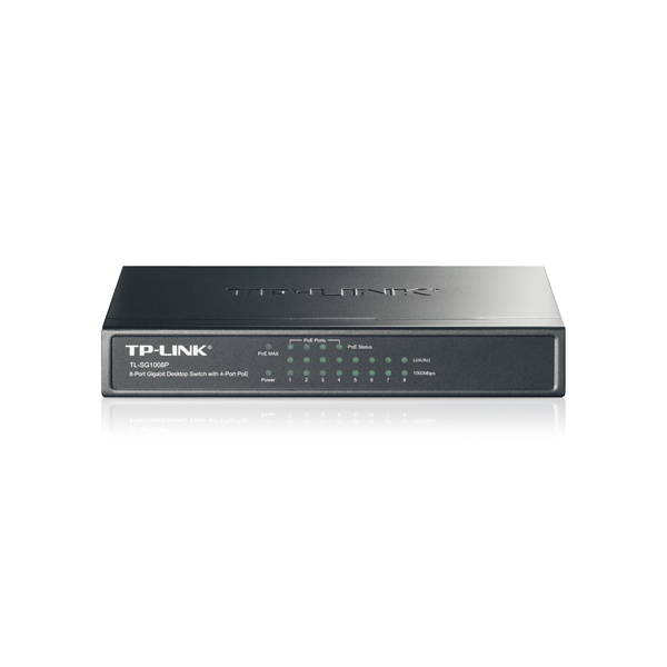TP-Link  TL-SG1008P  коммутатор (до 1000Мбит/с) 8 портов / 4 порта POE (53Вт)