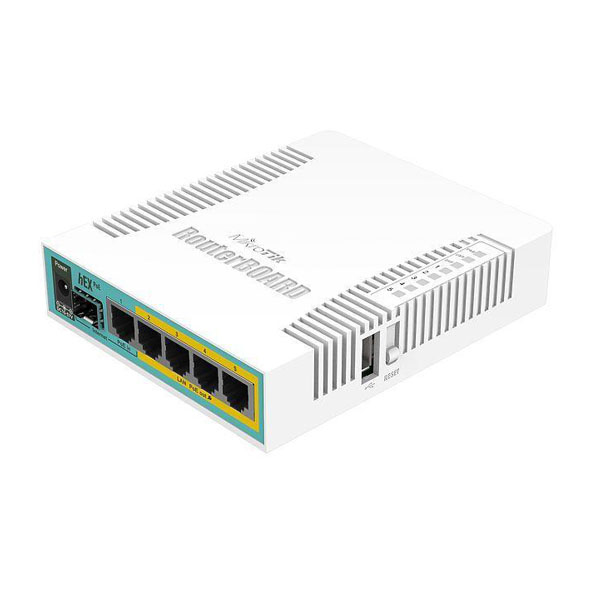 MikroTik  RB960PGS  Маршрутизатор hEX PoE with 800MHz CPU, 128MB RAM, 5x Gigabit LAN (four with PoE out), USB, RouterOS L4, plastic case and PSU