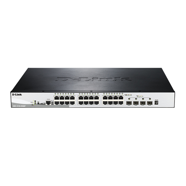 D-Link  DGS-1510-28XMP/A1A  Управляемый стекируемый коммутатор SmartPro с 24 портами 10/100/1000Base-T с поддержкой РоЕ и 4 портами 10G Base-X SFP+