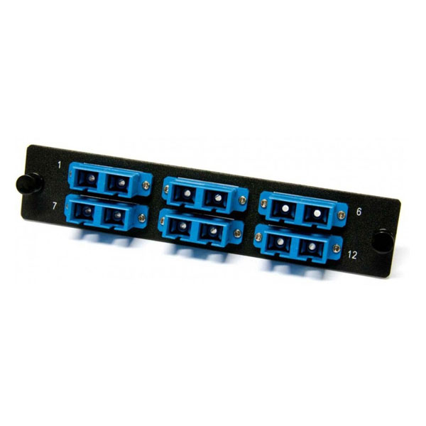FO-FPM-W120H32-24LC-BL  Hyperline Панель для FO-19BX с 24 LC адаптерами, 24 волокна, одномод OS1/OS2, 120x32 мм, адаптеры цвета синий (blue)