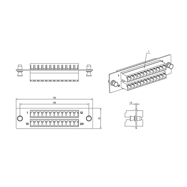 FO-FPM-W120H32-24LC-BL Hyperline Панель для FO-19BX с 24 LC адаптерами, 24 волокна, одномод OS1/OS2,