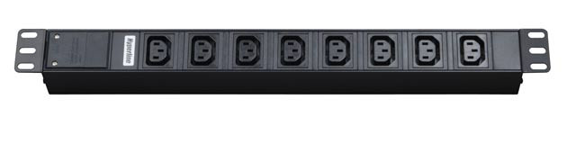 SHT19-8IEC-2.5IEC Hyperline Блок розеток для 19" шкафов, горизонтальный, 8 розеток IEC320 C13, кабель питания 2.5м (3х1.0мм2) с вилкой IEC320 C14 10A,