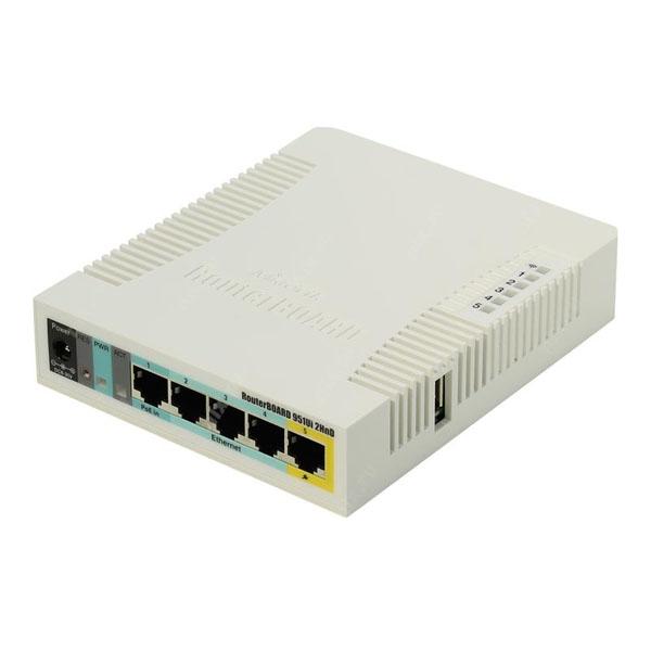 MikroTik  RB951Ui-2HnD  Мощная точка доступа 2.4ГГц  MIMO 2x2, 5х10/100  Ethernet и PoE out на пятом