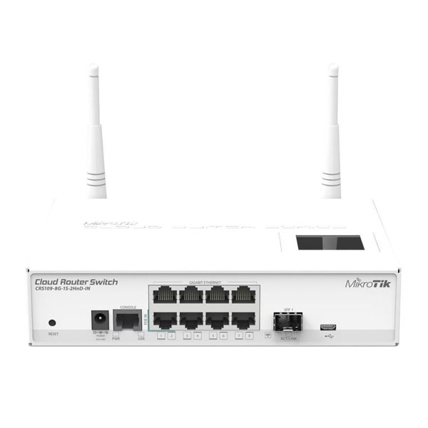 MikroTik  CRS109-8G-1S-2HnD-IN  Коммутатор серии Smart Switch 8xGigabit LAN, 1xSFP,802.11b/g/n wireless, RouterOS L5, LCD panel