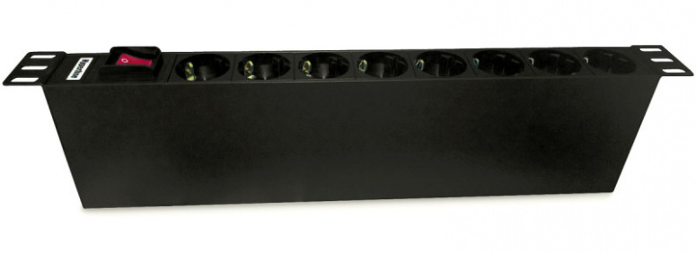 SHT19-8SH-S-IEC Hyperline Блок розеток для 19" шкафов, горизонтальный, 8 розеток Schuko, выкл. с под