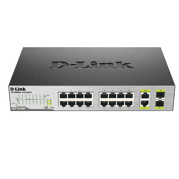 D-Link  DES-1018MP/A1A  Коммутатор  с 16 портами 10/100BASE-TX с поддержкой PoE +2 комбо-порта 10/10