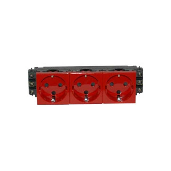 Mosaic Розетка DLP 6M 3х2К+З немецкий стандарт, с винтовыми зажимами, красная