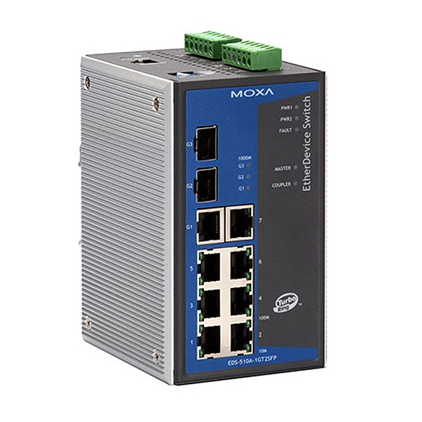 MOXA  EDS-510A-1GT2SFP-T  Коммутатор  Ethernet Switch 7*10/100BaseT(X), 1*10/100/1000BaseT(X), 2*SFP, t:-40/+75