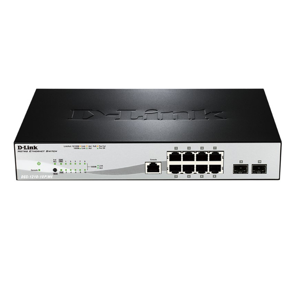 D-Link  DGS-1210-10P/ME/A1A  Коммутатор Metro Ethernet 8х10ХХMbps, с PoE